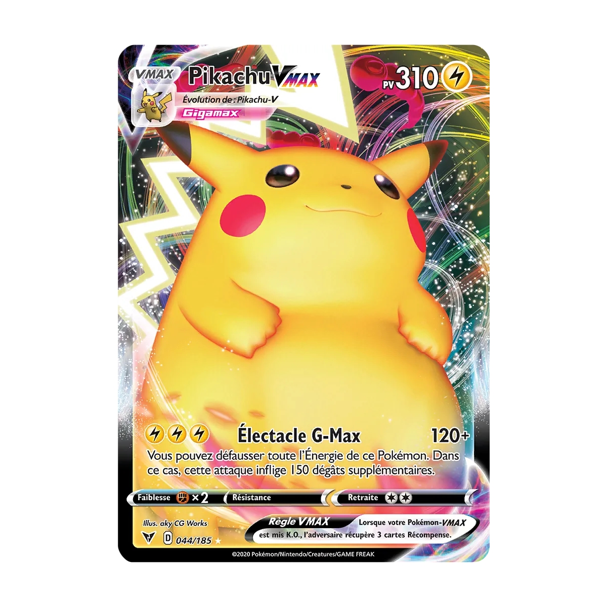 Pikachu 044/185 : Joyau Holographique rare VMAX de l'extension Pokémon Épée et Bouclier Voltage Éclatant