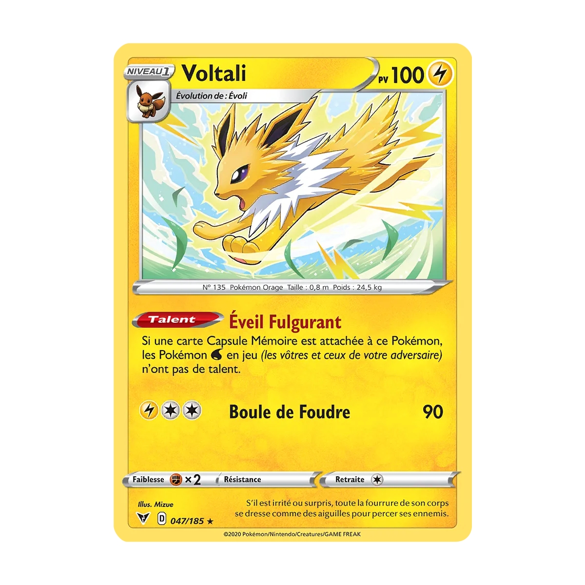 Voltali 047/185 : Joyau Rare (Brillante) de l'extension Pokémon Épée et Bouclier Voltage Éclatant