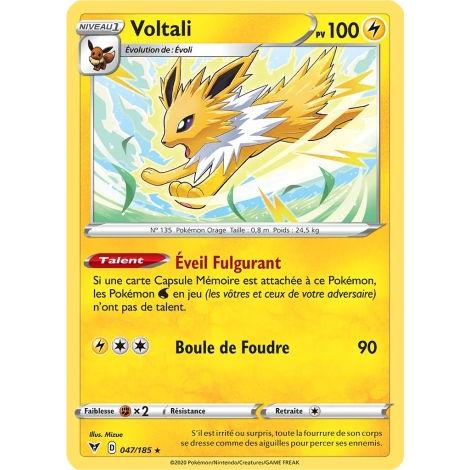 Voltali 047/185 : Joyau Rare (Brillante) de l'extension Pokémon Épée et Bouclier Voltage Éclatant