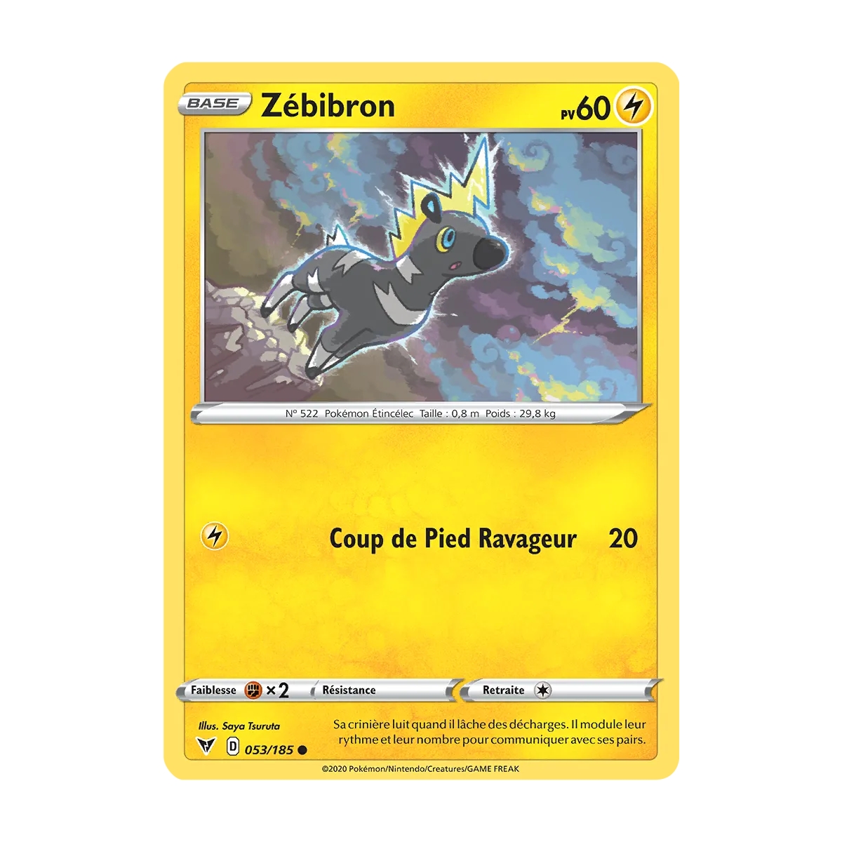 Carte Zébibron - Commune (Brillante) de Pokémon Épée et Bouclier Voltage Éclatant 053/185