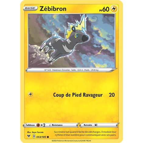 Carte Zébibron - Commune (Brillante) de Pokémon Épée et Bouclier Voltage Éclatant 053/185