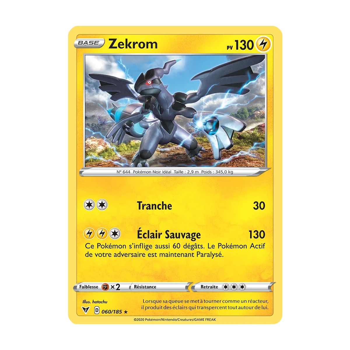 Zekrom 060/185 : Joyau Holographique rare de l'extension Pokémon Épée et Bouclier Voltage Éclatant