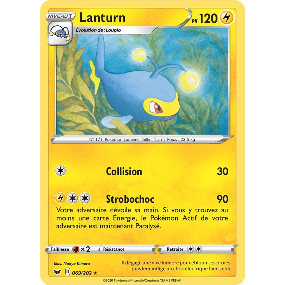 Carte Lanturn - Rare (Brillante) de Pokémon Épée et Bouclier 069/202