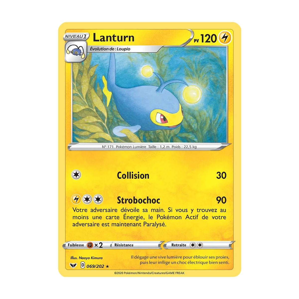 Carte Lanturn - Rare (Brillante) de Pokémon Épée et Bouclier 069/202