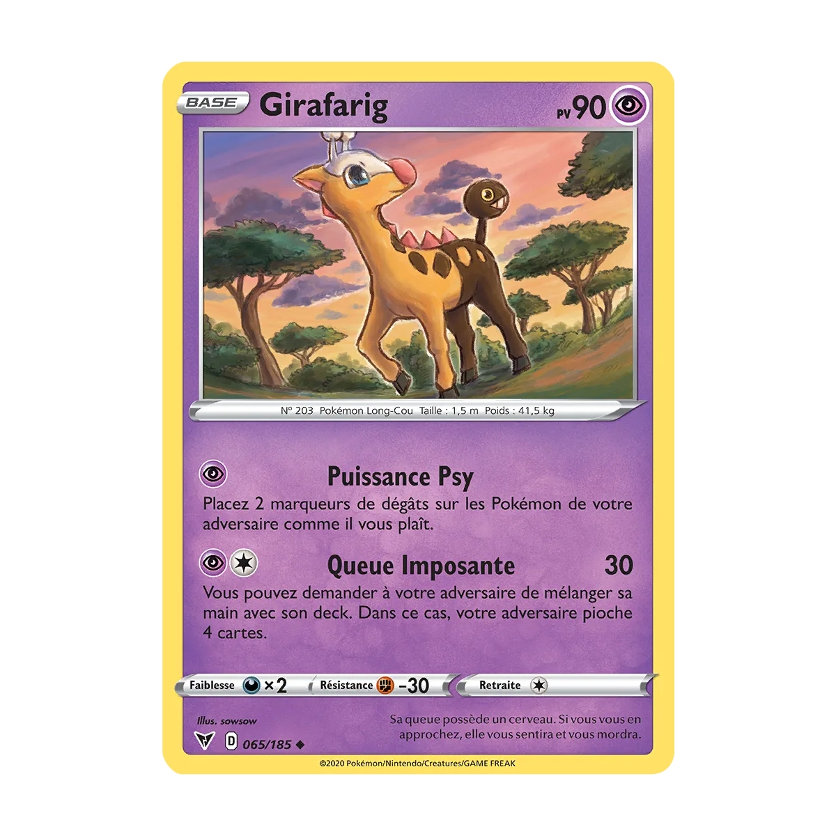 Découvrez Girafarig, carte Peu commune (Brillante) de la série Épée et Bouclier Voltage Éclatant