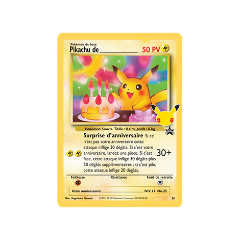 Carte Pikachu de (Promo Wizards) - Rare de Pokémon Célébrations (JCC) 24/25