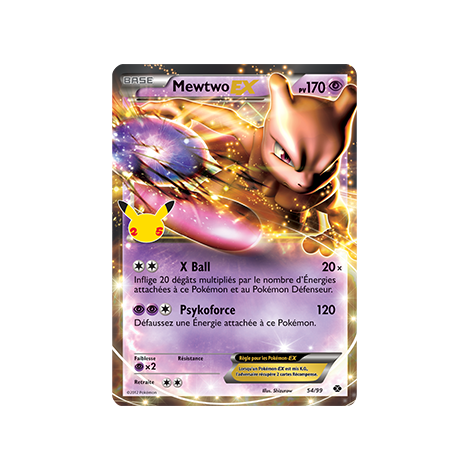 Découvrez Mewtwo-EX (Destinées Futures), carte Rare de la série Célébrations (JCC)