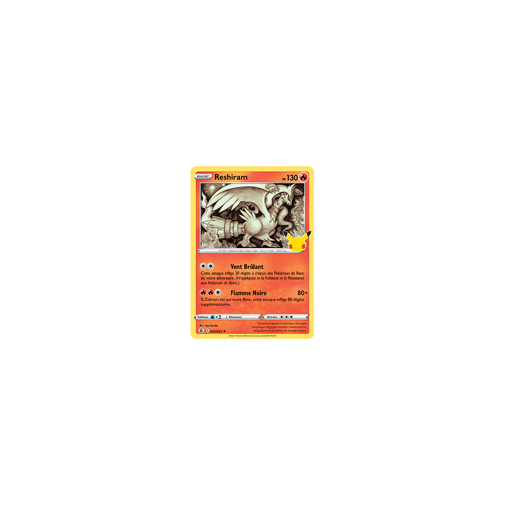 Découvrez Reshiram, carte Rare de la série Célébrations (JCC)