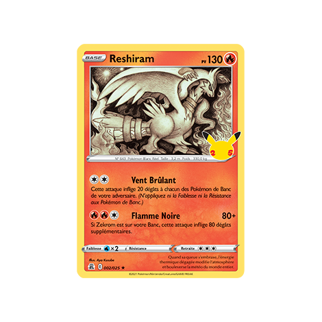 Découvrez Reshiram, carte Rare de la série Célébrations (JCC)