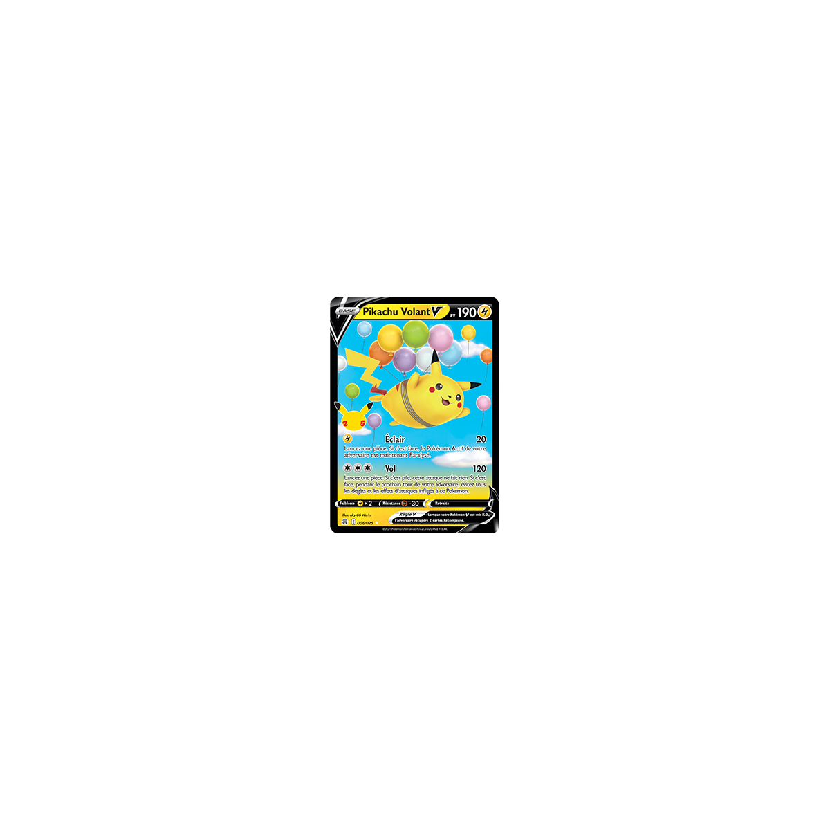 Pikachu Volant Holographique rare V Pokémon Célébrations (JCC) 006/025