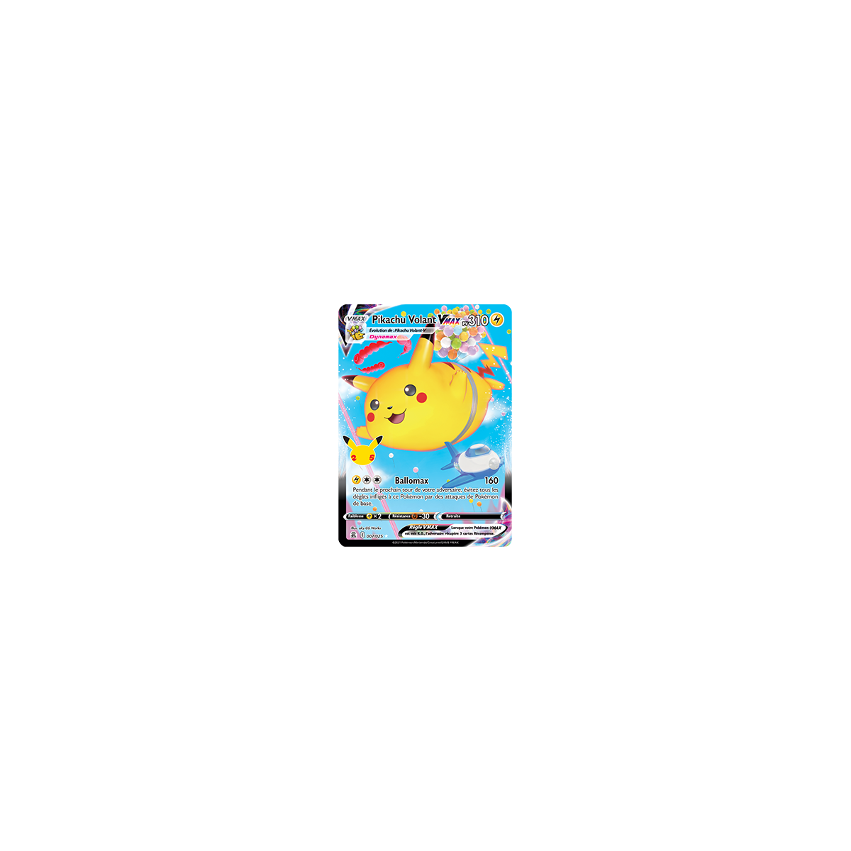 Découvrez Pikachu Volant, carte Holographique rare VMAX de la série Célébrations (JCC)