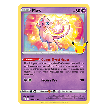 Carte Mew - Holographique rare de Pokémon Célébrations (JCC) 011/025