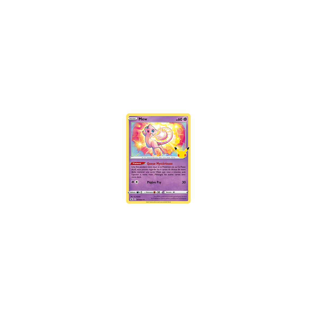 Carte Mew - Holographique rare de Pokémon Célébrations (JCC) 011/025