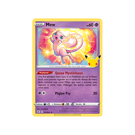 Carte Mew - Holographique rare de Pokémon Célébrations (JCC) 011/025