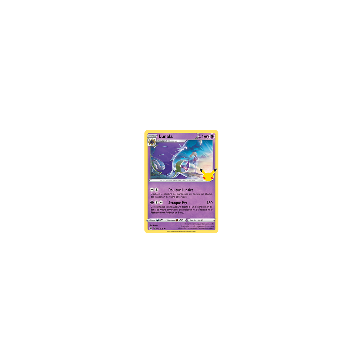 Lunala, carte Holographique rare de la série Célébrations (JCC)