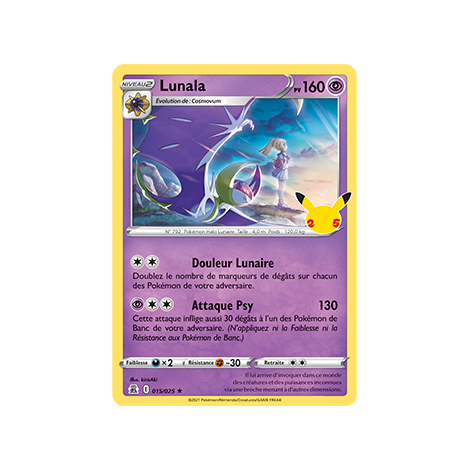 Lunala, carte Holographique rare de la série Célébrations (JCC)