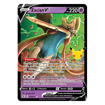 Zacian, carte Holographique rare V de la série Célébrations (JCC)