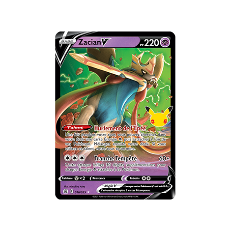 Zacian, carte Holographique rare V de la série Célébrations (JCC)