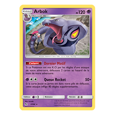 Découvrez Arbok, carte Rare de la série Destinées Occultes