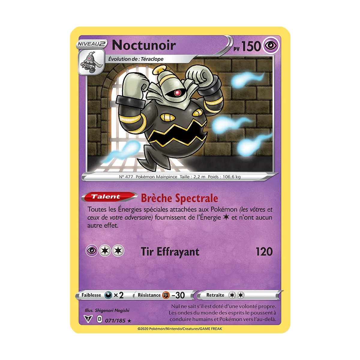 Carte Noctunoir - Holographique rare de Pokémon Épée et Bouclier Voltage Éclatant 071/185