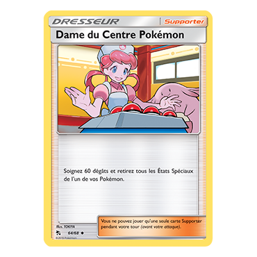 Découvrez Dame du Centre Pokémon, carte Peu commune de la série Destinées Occultes