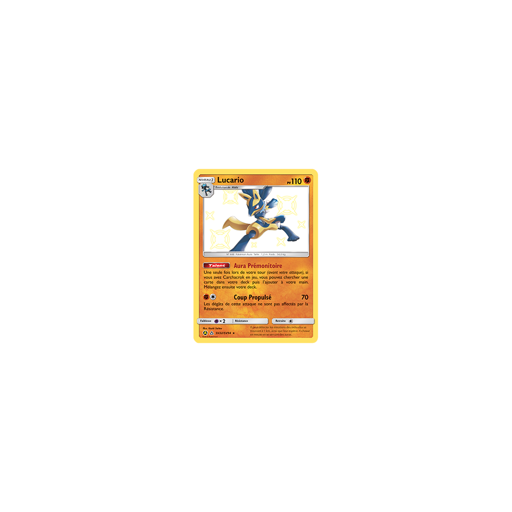 Lucario SV22/SV94 : Joyau Chromatique rare de l'extension Pokémon Destinées Occultes