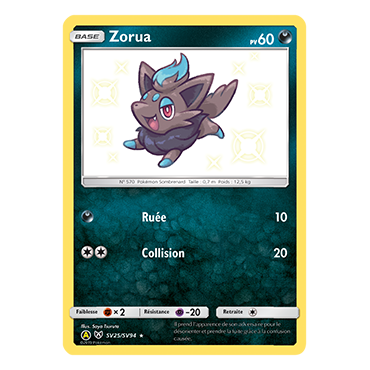 Zorua SV25/SV94 : Joyau Chromatique rare de l'extension Pokémon Destinées Occultes