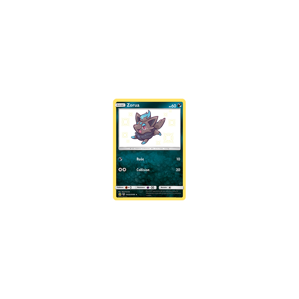 Zorua SV25/SV94 : Joyau Chromatique rare de l'extension Pokémon Destinées Occultes