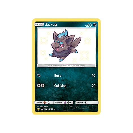 Zorua SV25/SV94 : Joyau Chromatique rare de l'extension Pokémon Destinées Occultes