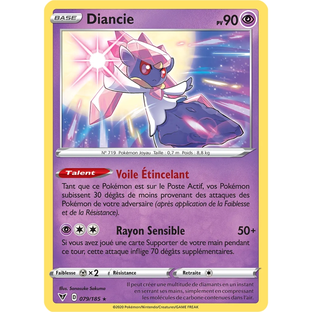 Diancie 079/185 : Joyau Holographique rare de l'extension Pokémon Épée et Bouclier Voltage Éclatant