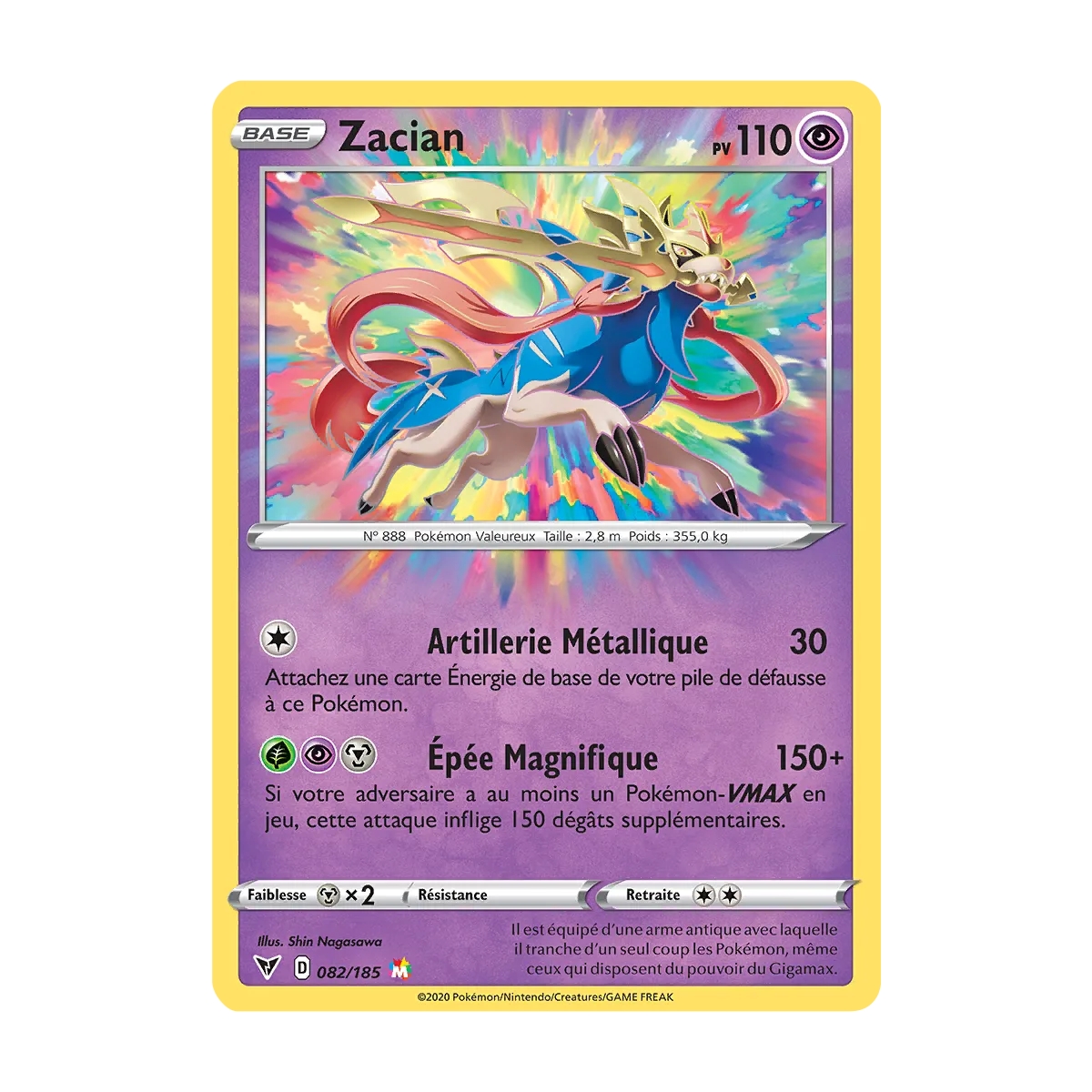 Zacian carte Magnifique rare Épée et Bouclier Voltage Éclatant