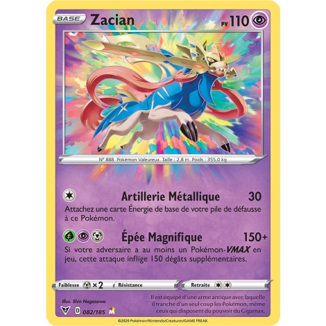 Zacian carte Magnifique rare Épée et Bouclier Voltage Éclatant