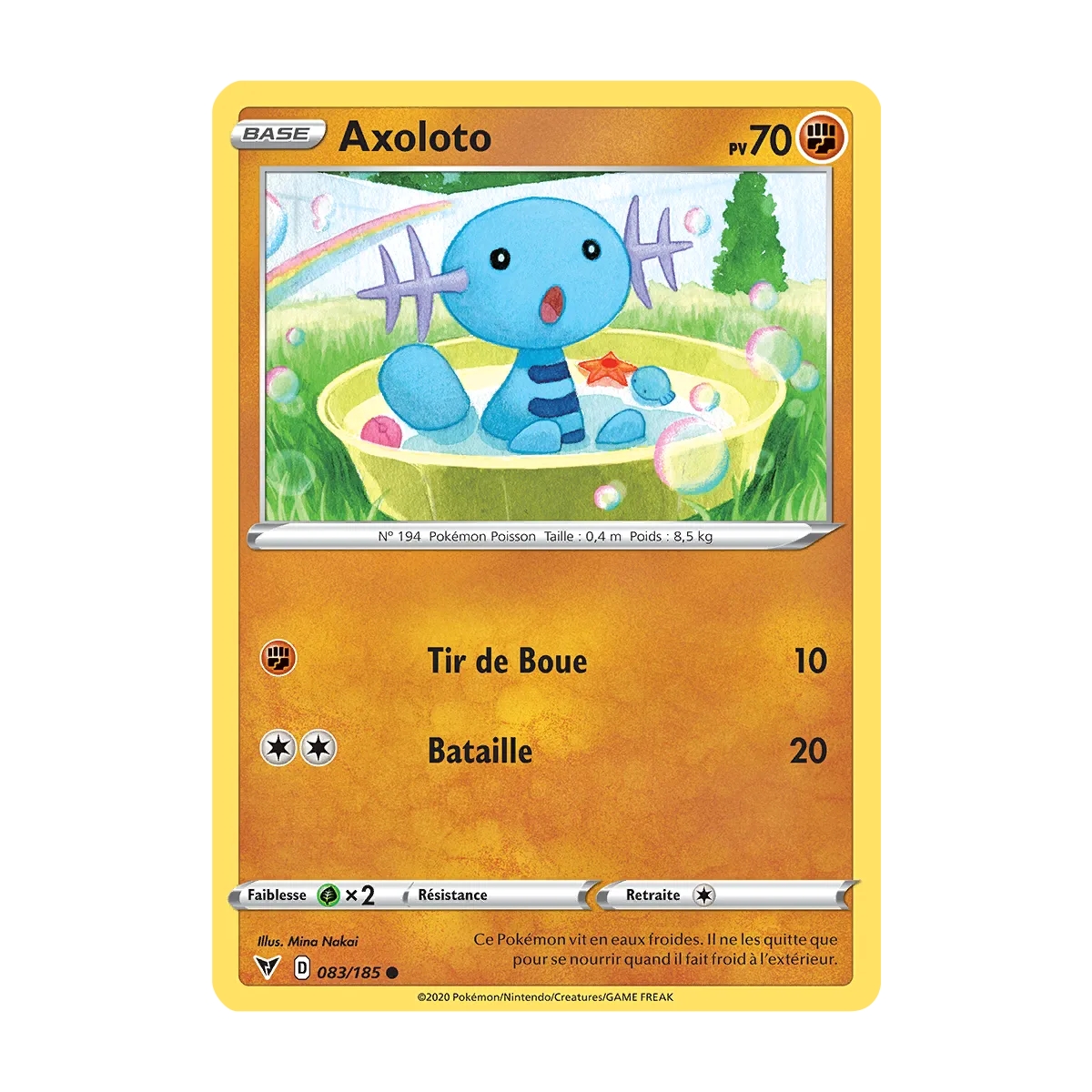 Carte Axoloto - Commune (Brillante) de Pokémon Épée et Bouclier Voltage Éclatant 083/185