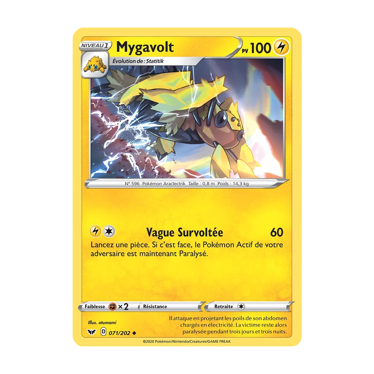 Carte Mygavolt - Peu commune (Brillante) de Pokémon Épée et Bouclier 071/202