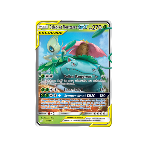 Carte Celebi et Florizarre - Holographique rare GX de Pokémon Duo de Choc 1/181