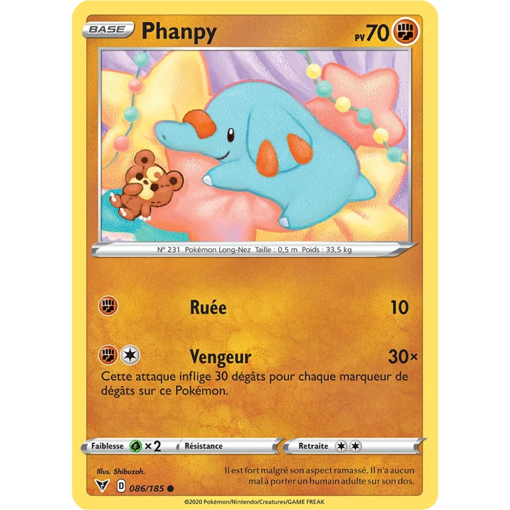 Carte Phanpy - Commune (Brillante) de Pokémon Épée et Bouclier Voltage Éclatant 086/185