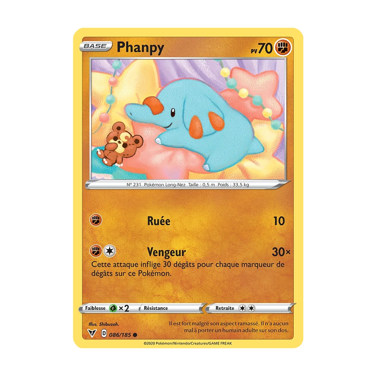 Carte Phanpy - Commune (Brillante) de Pokémon Épée et Bouclier Voltage Éclatant 086/185