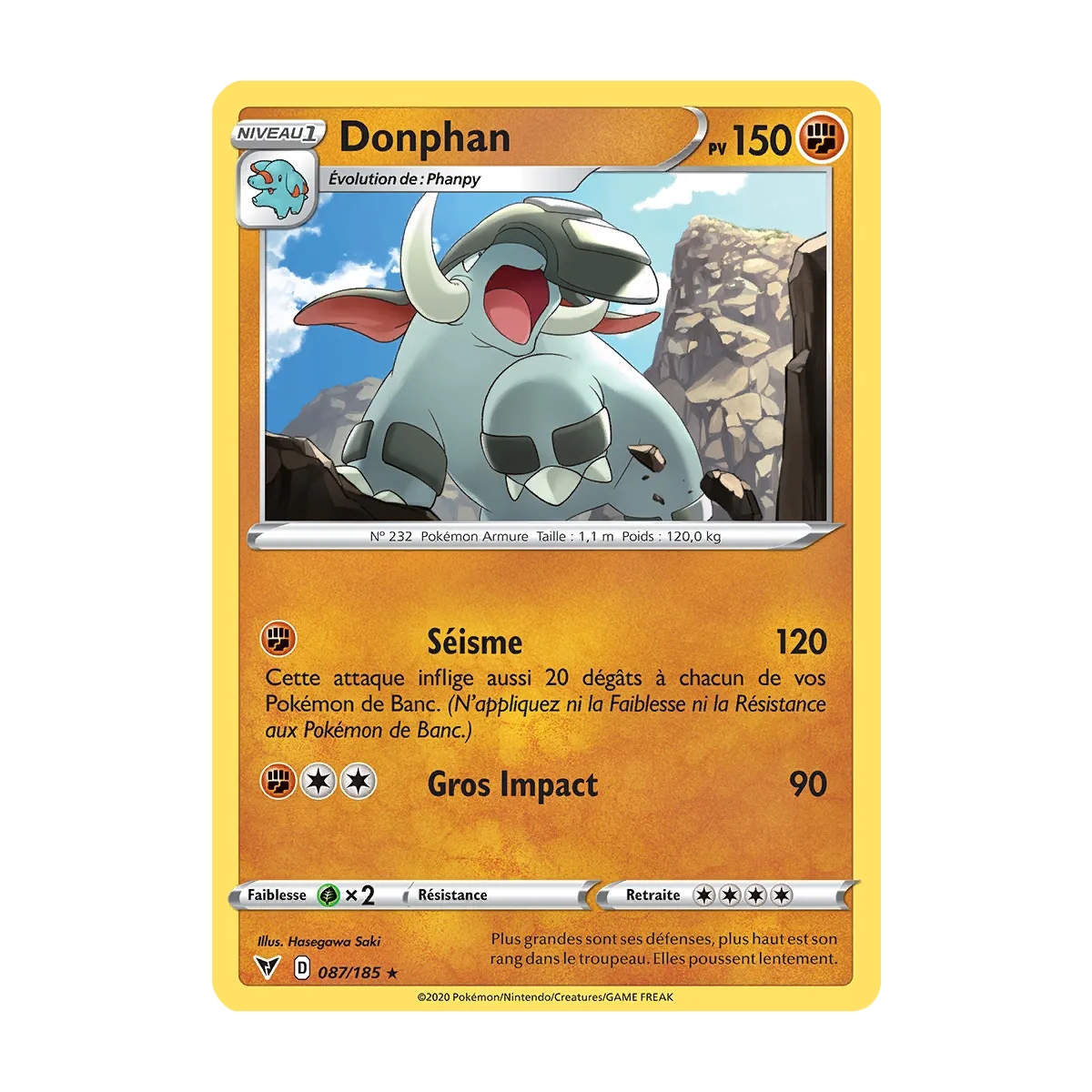 Carte Donphan - Rare (Brillante) de Pokémon Épée et Bouclier Voltage Éclatant 087/185