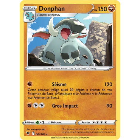 Carte Donphan - Rare (Brillante) de Pokémon Épée et Bouclier Voltage Éclatant 087/185