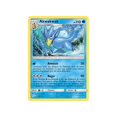 Carte Akwakwak - Peu commune de Pokémon Duo de Choc 27/181