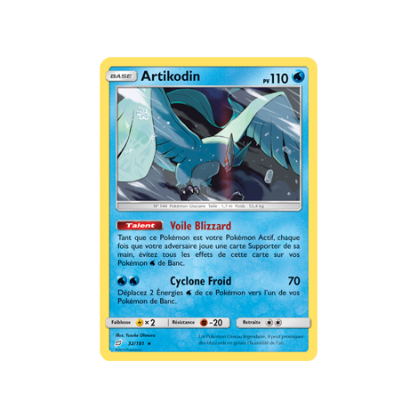 Carte Artikodin - Holographique rare de Pokémon Duo de Choc 32/181