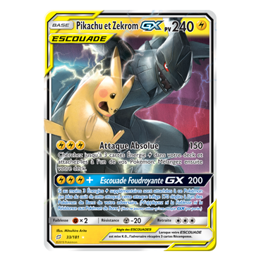 Carte Pikachu et Zekrom - Holographique rare GX de Pokémon Duo de Choc 33/181