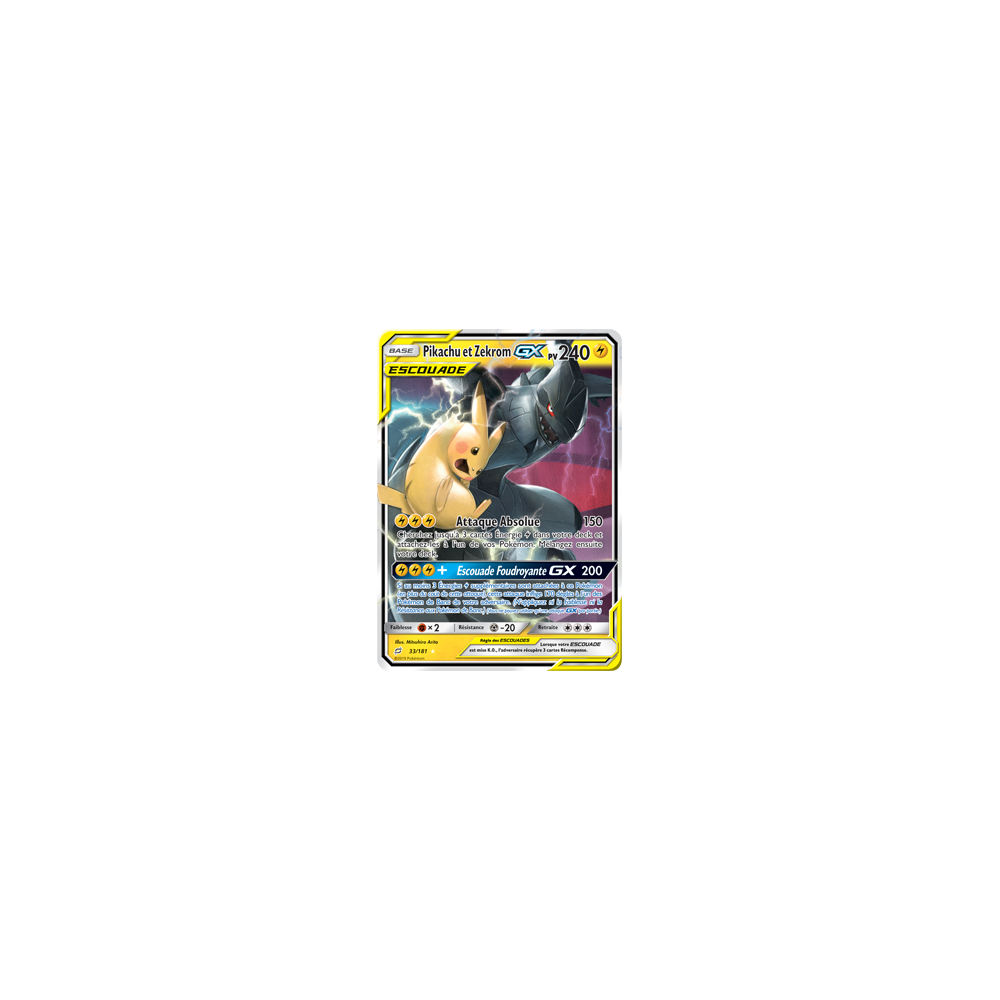 Carte Pikachu et Zekrom - Holographique rare GX de Pokémon Duo de Choc 33/181