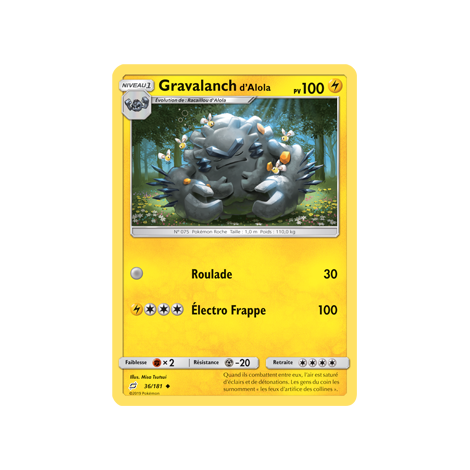 Carte Gravalanch d'Alola - Peu commune de Pokémon Duo de Choc 36/181