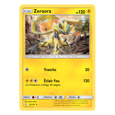 Découvrez Zeraora, carte Holographique rare de la série Duo de Choc