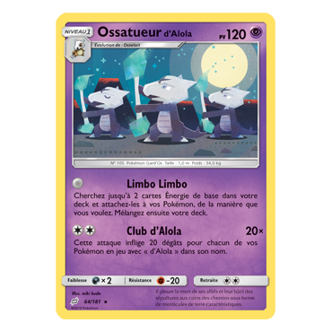 Découvrez Ossatueur d'Alola, carte Rare de la série Duo de Choc