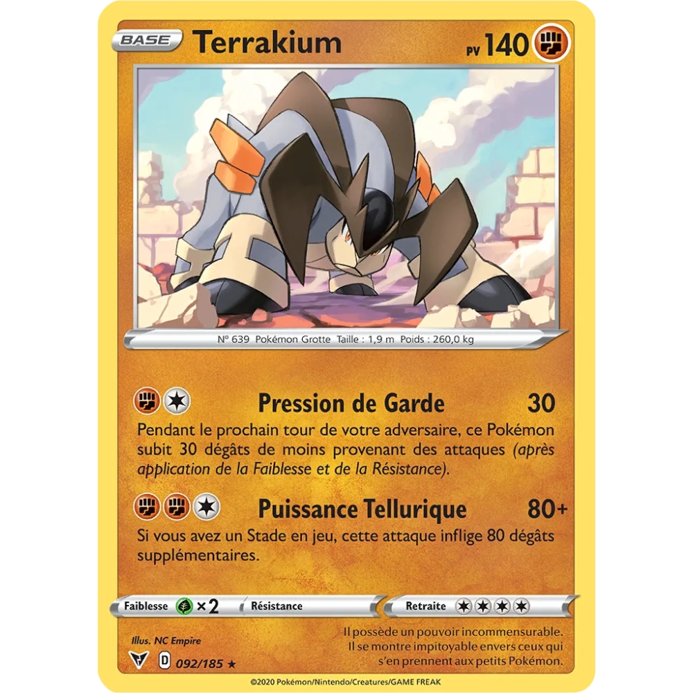 Carte Terrakium - Holographique rare de Pokémon Épée et Bouclier Voltage Éclatant 092/185