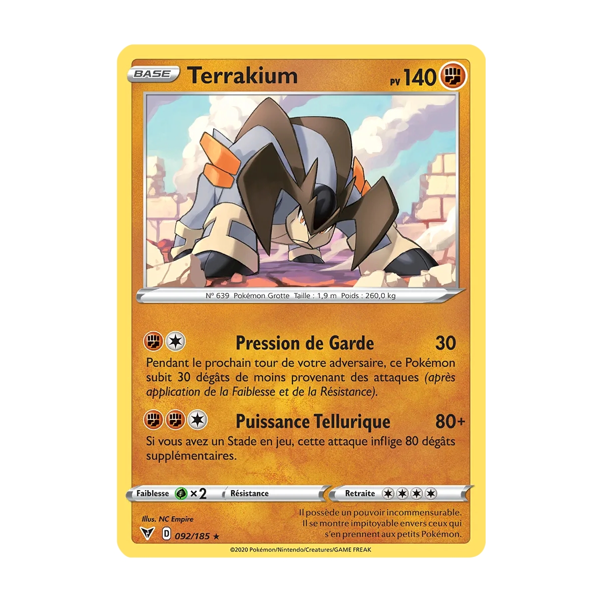 Carte Terrakium - Holographique rare de Pokémon Épée et Bouclier Voltage Éclatant 092/185