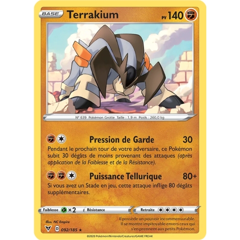 Carte Terrakium - Holographique rare de Pokémon Épée et Bouclier Voltage Éclatant 092/185