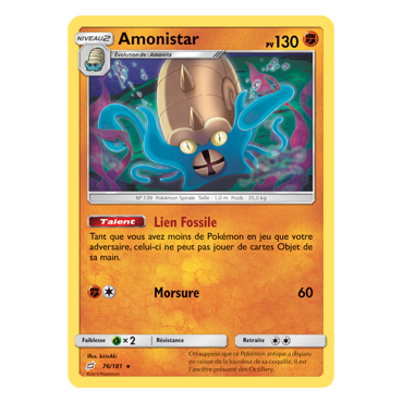 Carte Amonistar - Holographique rare de Pokémon Duo de Choc 76/181
